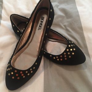 Black & Gold Studded Flats
